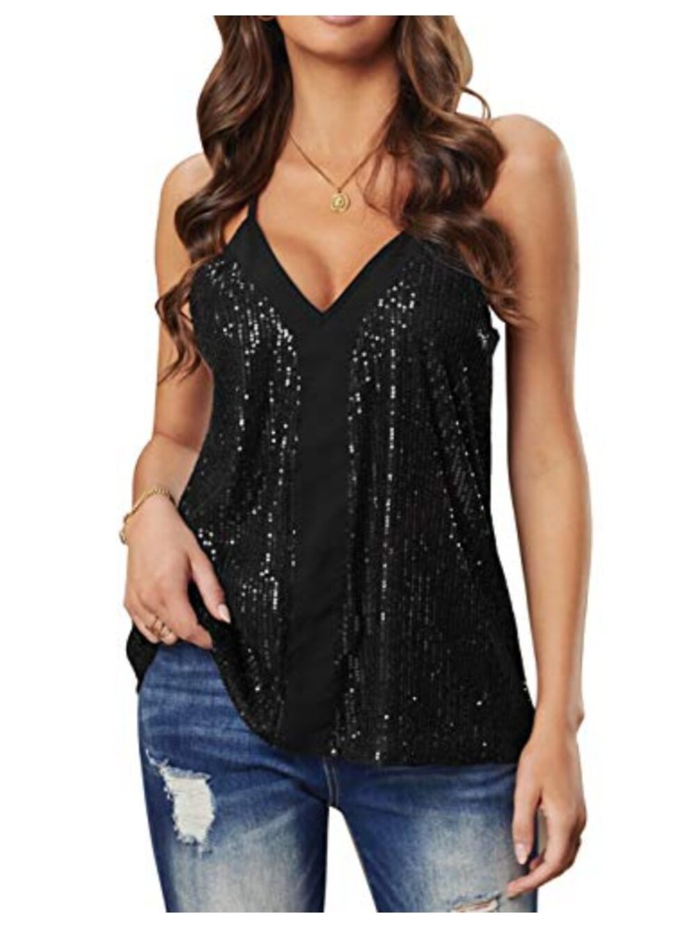Sequin Sparkle Camisole Tank Top Sleeveless Party Dance